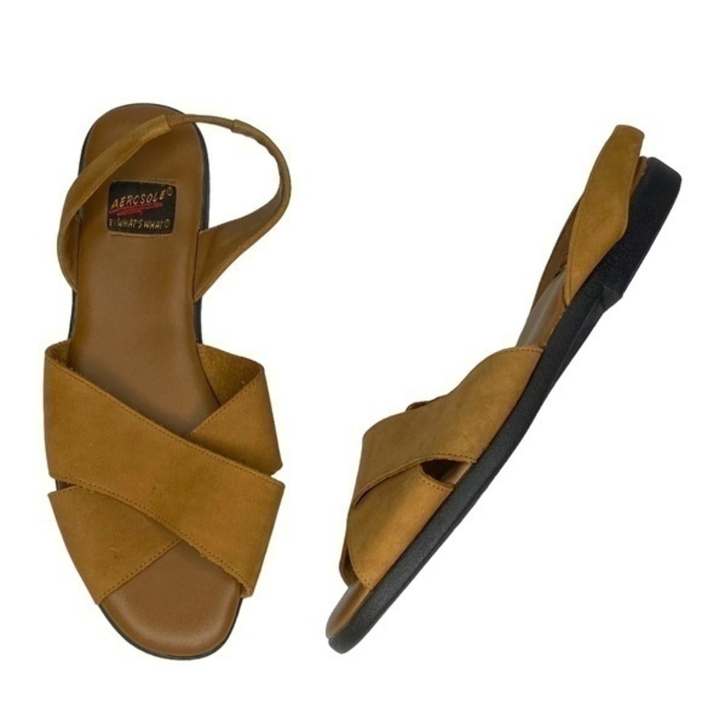 Aerosole by Whats What Tan Sandals Suede‎ Criss Cross Open Toe Sandals